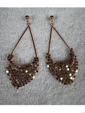 Old Hollywood Glam Gold Tone Triangle Mesh Dangle Earrings